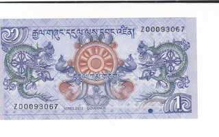 Bhutan 1 Ngultrum v.2013 UNC P-27b