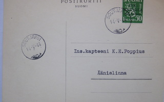 Postikortti Itä-Karjala Sot.Hallinto Soutjärvi Leima 1944