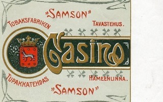 Vanha tupakkaetiketti Samson Casino Hämeenlinna