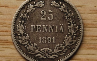 Hopeaa 25 penniä 1891 Aleksanteri II
