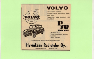 Zwickau P-70 ja Volvo-autoja - lehtimainos A5 laminoitu
