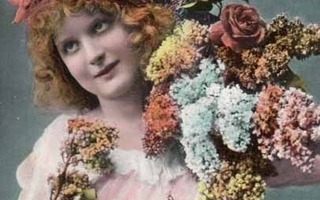 LAPSI / Punatukkainen tyttö ja romanttiset kukat. 1900-l.