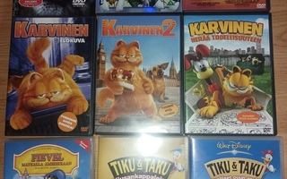 DVD:t Karvinen, Tiku&Taku, Madagascar, Fievel yms
