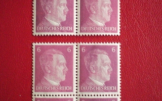 Saksa Valtakunta Hitler nelilö ja pari postimerkit