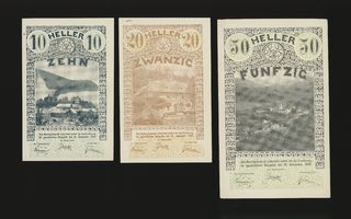 Itävalta Notgeld 10, 20, 50 Heller, Lilienfeld 1920