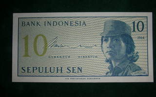 Vanha seteli Indonesia 10 sen 1964