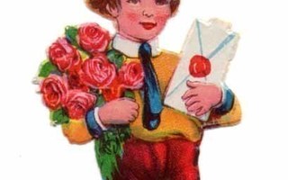 WANHA / Polvihousuinen poika ja ruusukimppu. 1900-l.