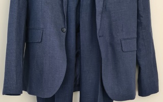 Uusi pellavasekoitus siniharmaa poikien puku 164-170 cm