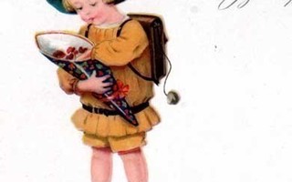 LAPSET / Pieni koulupoika reppu selässään. 1930-l.