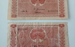 10 Markkaa 1945 Litt.A , 2 kpl.