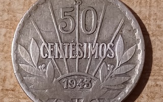 50 Centesimos 1943 Uruguay KM# 31 Hopea 720 KL 6/4 (K)