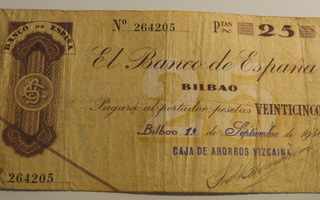Espanjan sisällissota 1936 25 Pesetas, Bilbao Pankki