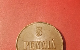 *Suomi *  5 penniä  *1917*kerensky *   Copper/Kupari *1+/EF
