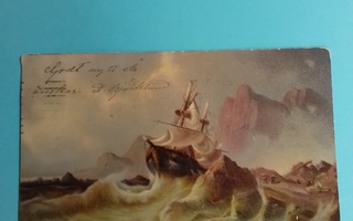 Vanha Laiva-taidepostikortti  ***katso kaikki kuvat***