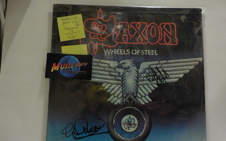 SAXON  -  WHEELS OF STEEL EX-/VG+  NIMIKIRJOITUKSILLA LP