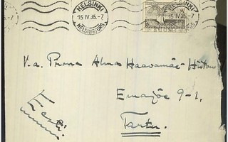 1935 Kalevala 2mk kirje Viroon