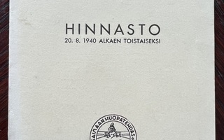 Saimaan Huopatehdas Oy Lappeenranta 1940 hinnasto