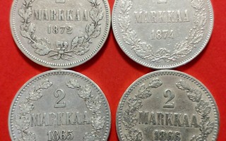 2 markkaa:  1865 + 1866 + 1872 + 1874. (KD2)