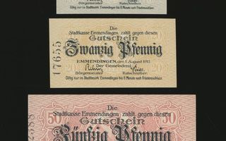 Saksa Notgeld 10, 20, 50 Pfg, Emmendingen 1.8.1917