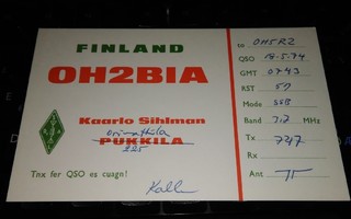Orimattila Pukkila QSO kortti 1974 PK800/4
