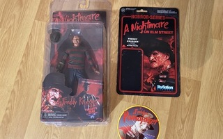 Freddy Krueger Elm Street figuuri ja tarra ja taustapahvi