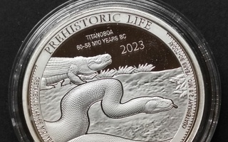 Kongo 2023,20 Francs, Titanoboa, 1 Oz 999-hopeaa.