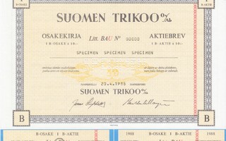 1988 Suomen Trikoo Oy, Tampere osakekirja pörssi spec