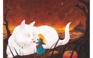 Iso valkoinen kissa ja tyttö #3028