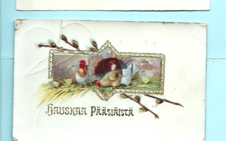 Vanhat pääsiäiskortit, 3 kpl: Kanat, tiput, munat ym