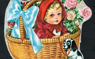 Norj. Saga - Pieni tyttö ruusukorissa koira - ISO kuva!