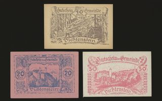 Itävalta Notgeld 10, 20, 50 Heller, Vichtenstein 1920