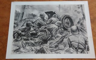 Jatkosota Panssaritykki Sotapiirros Lindeberg 1942