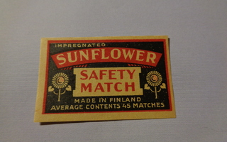 TT-etiketti Sunflower safety match, made in Finland