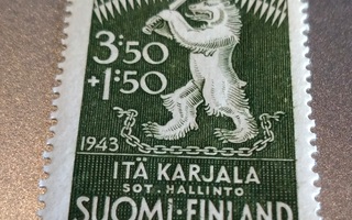 1943 Itä-Karjalan 3,50mk +1,50mk hyväntekeväisyys merkki**