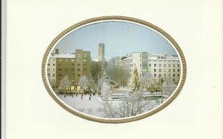 Lahti: Tori ja kirkontorni joulukortissa vuodelta 1980