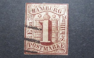 Vanha Saksa Hamburg 1 Schilling  1859 Leimattu.