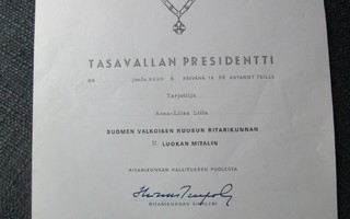 Myöntökirja:Suomen valkoisen ruusun ritarikunnan II-lk!(N253