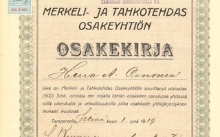 1919 Merkeli- ja Tahkotehdas Oy, Tampere osakekirja
