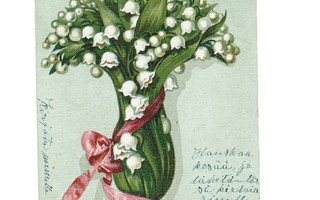 Vanha kortti:  Kielokimppu, silkkinauha, 1923