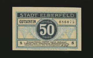 Saksa Notgeld 50 Pfennig, Elberfeld 10.12.1919