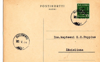 Postikortti Itä-Karjala Sot.Hallinto Suurmäki Leima 1944