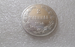 2 mk 1874  hopeaa      siistikuntoinen