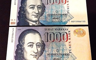 Peräkkäiset! 1000Markkaa 1986 Kunto 9-10