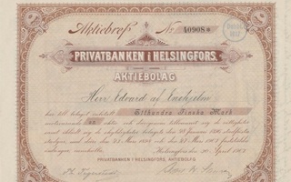 1907 Privatbanken i Helsingfors Ab, Helsinki osakekirja