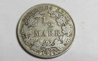 Saksa/Empire 1/2 mark 1909 A