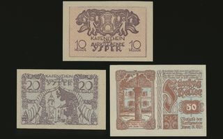 Itävalta Notgeld 10, 20, 50 Heller, Ysper 1920