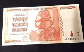 20Triljoonaa Dollaria Zimbabwe Unc