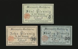 Saksa Notgeld 5, 10, 50 Pfg, Schneeberg 1919