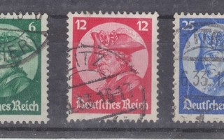 Saksa Reich 1933 LaPe 484-486 leimattuna.