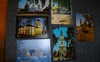 Nippu kulkeneita kirkkoaiheisia postikortteja
